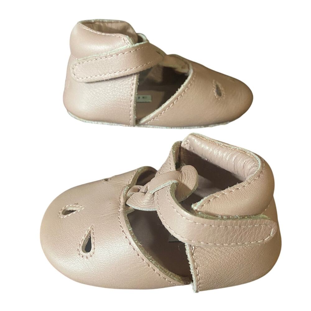 Donsje Amsterdam Dudu Baby Shoes 0-6M Pink Leather T Strap Soft Sole